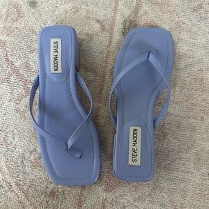 Bright blue Steve Madden square sandal with block heel